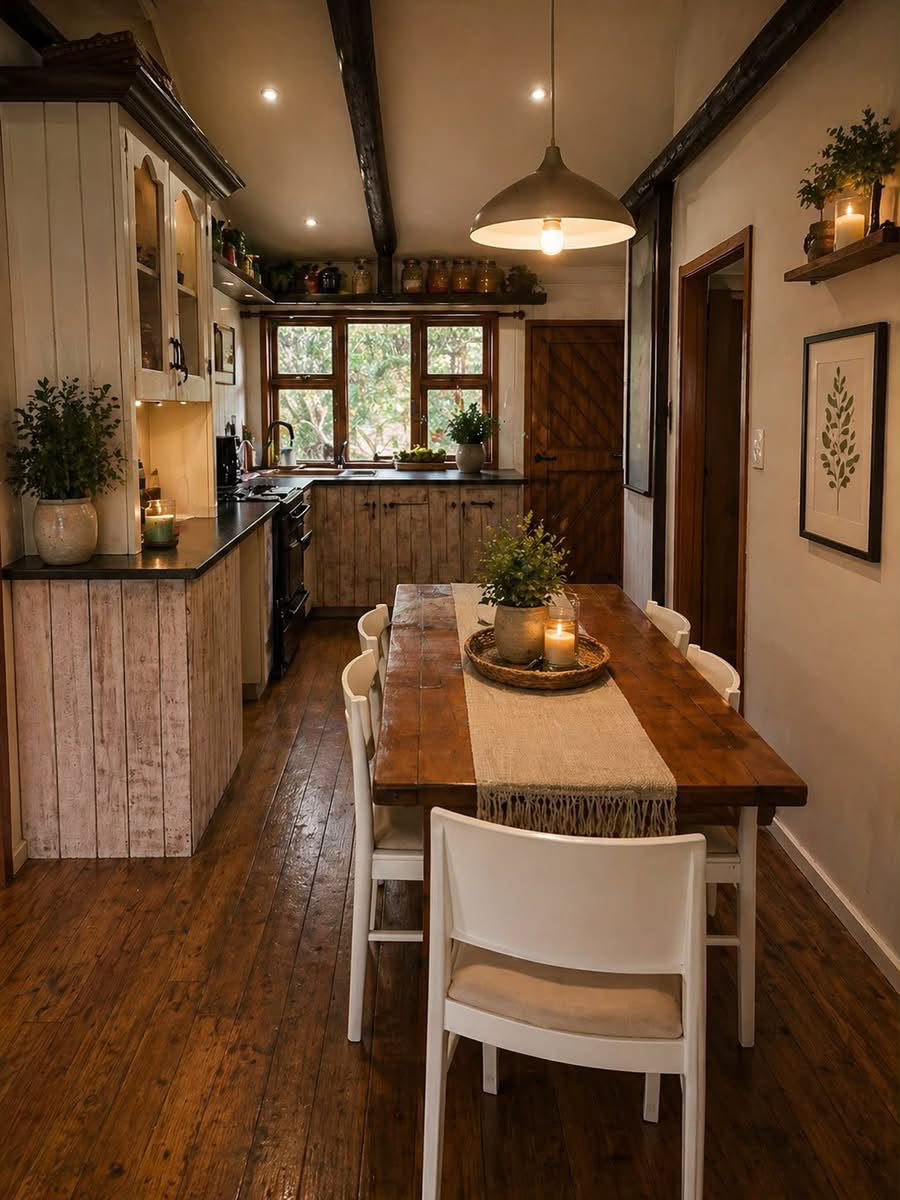Farmhouse kitchen and dining table inside the Family Lodge