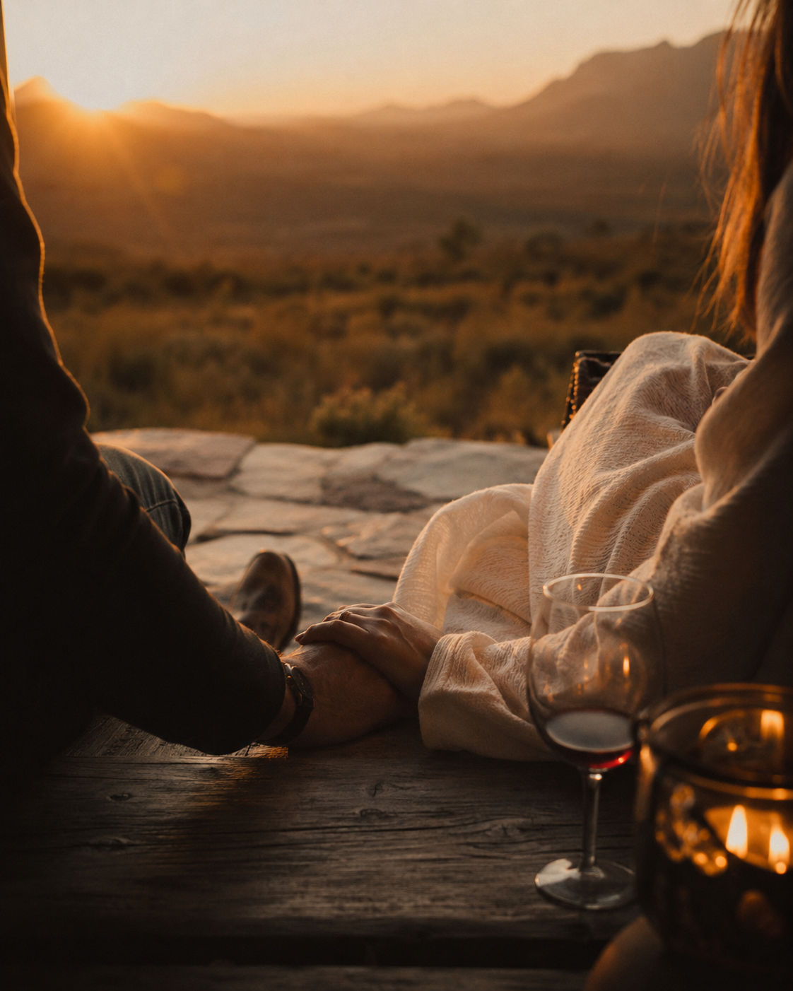 A couple together in a warm, natural outdoor setting